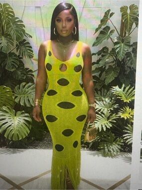Neon Lime Cutout Fringe Bodycon Dress - Women